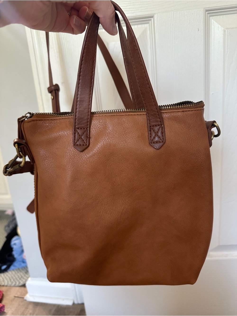 Everyday Leather Tote in Cognac Brown - Convertible Carry